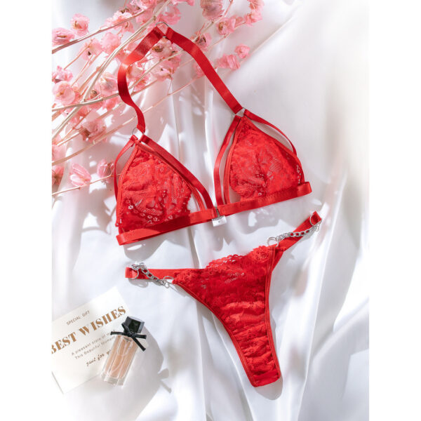 European And American New Lace Seduction Lingerie T-back Lace Underwear Suit - Image 7