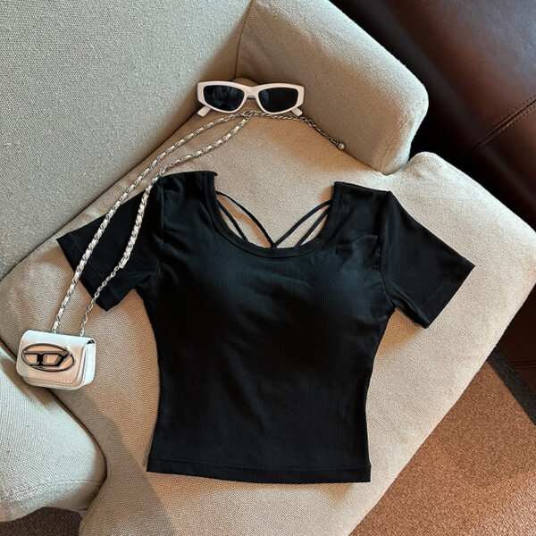Chest Pad Pure Desire Wind Back Hollow Design T-shirt - Image 5