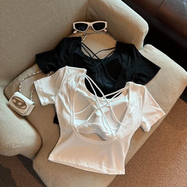 Chest Pad Pure Desire Wind Back Hollow Design T-shirt - Image 6