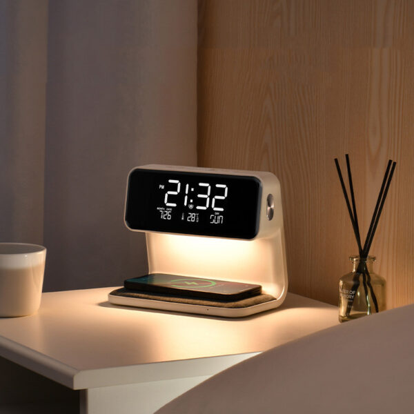 Creative 3 In 1, Bedside Lamp, Wireless Charging station Screen Alarm Clock. - Image 3