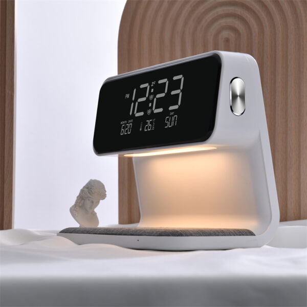 Creative 3 In 1, Bedside Lamp, Wireless Charging station Screen Alarm Clock. - Image 9