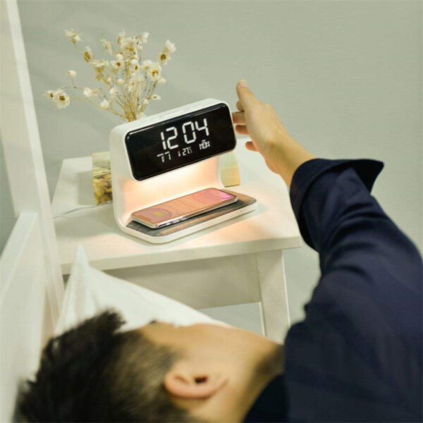 Creative 3 In 1, Bedside Lamp, Wireless Charging station Screen Alarm Clock. - Image 2