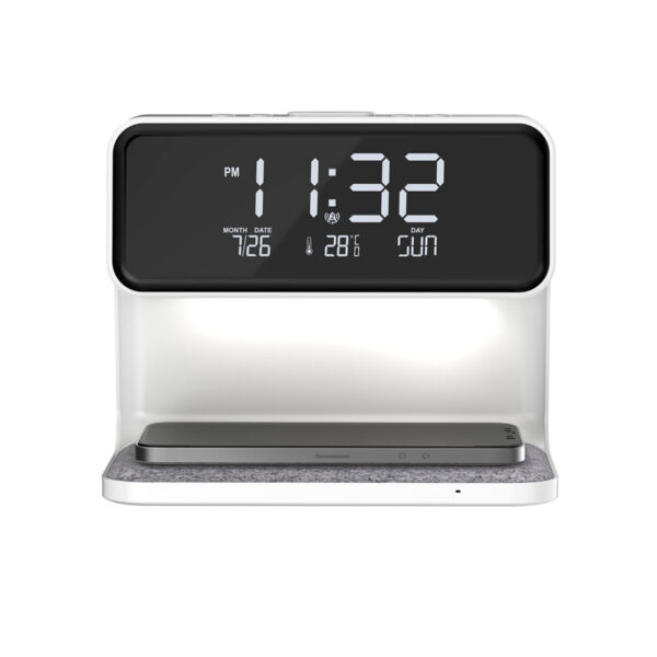 Creative 3 In 1, Bedside Lamp, Wireless Charging station Screen Alarm Clock. - Image 4