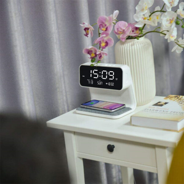 Creative 3 In 1, Bedside Lamp, Wireless Charging station Screen Alarm Clock. - Image 6