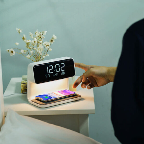 Creative 3 In 1, Bedside Lamp, Wireless Charging station Screen Alarm Clock. - Image 5